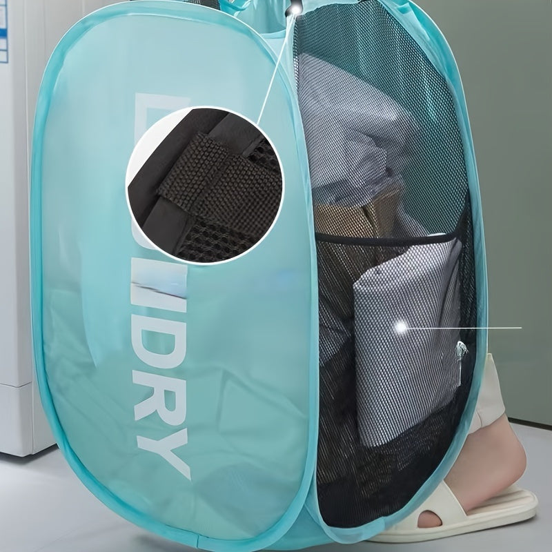 Foldable Mesh Laundry Hamper with Handles, Collapsible Space-Saver for Bathroom and Bedroom