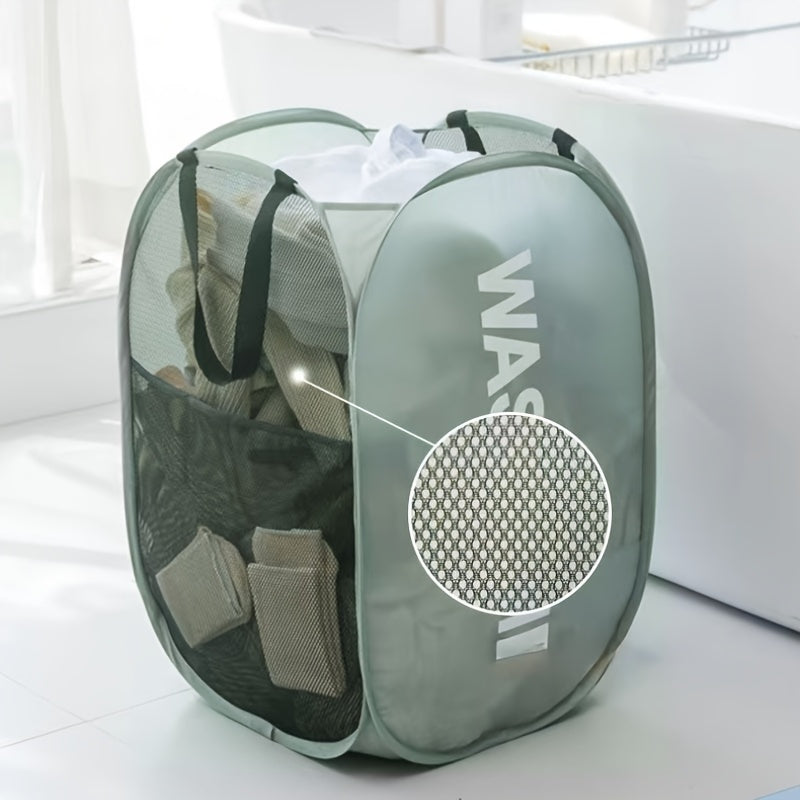 Foldable Mesh Laundry Hamper with Handles, Collapsible Space-Saver for Bathroom and Bedroom