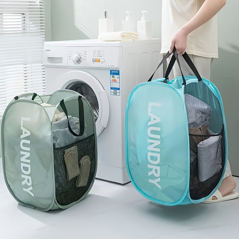 Foldable Mesh Laundry Hamper with Handles, Collapsible Space-Saver for Bathroom and Bedroom