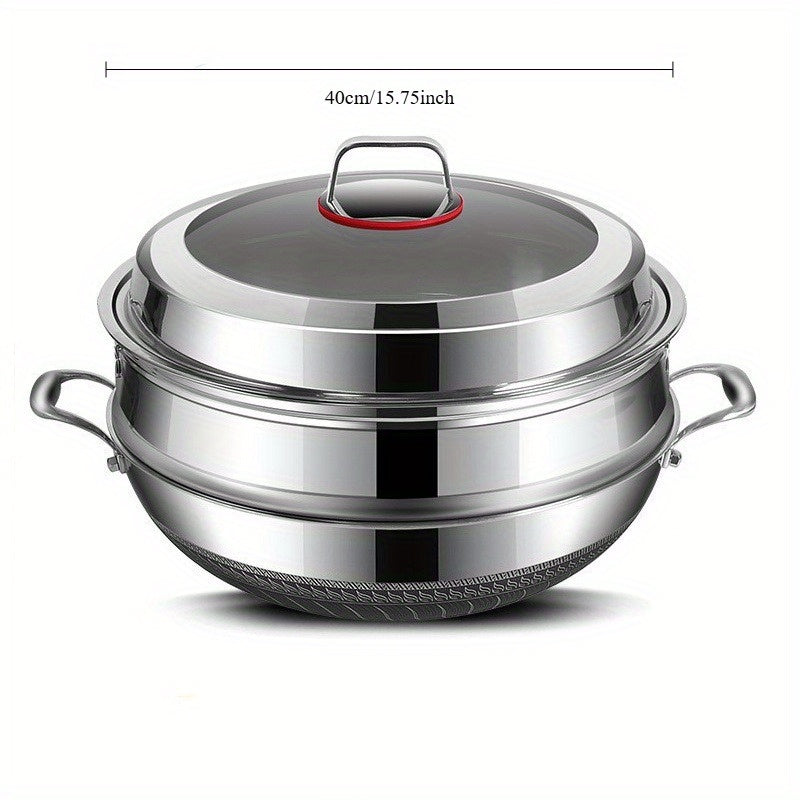 Universal Flat-Bottomed Stainless Steel Frying Pan for Induction and Gas Stoves