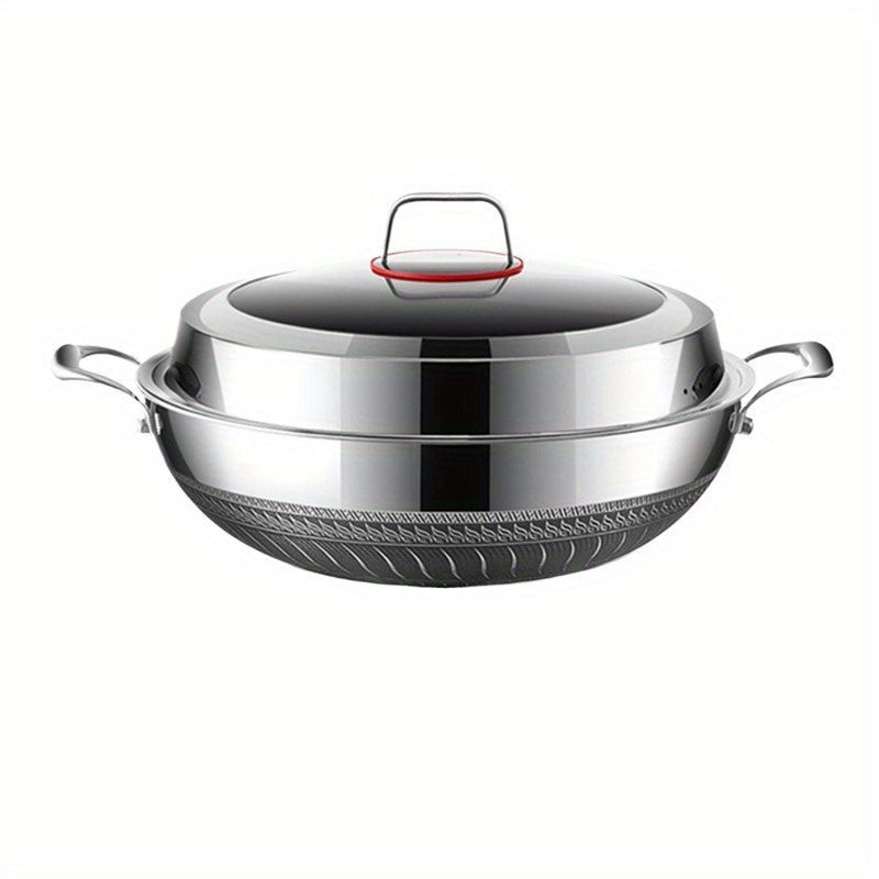 Universal Flat-Bottomed Stainless Steel Frying Pan for Induction and Gas Stoves