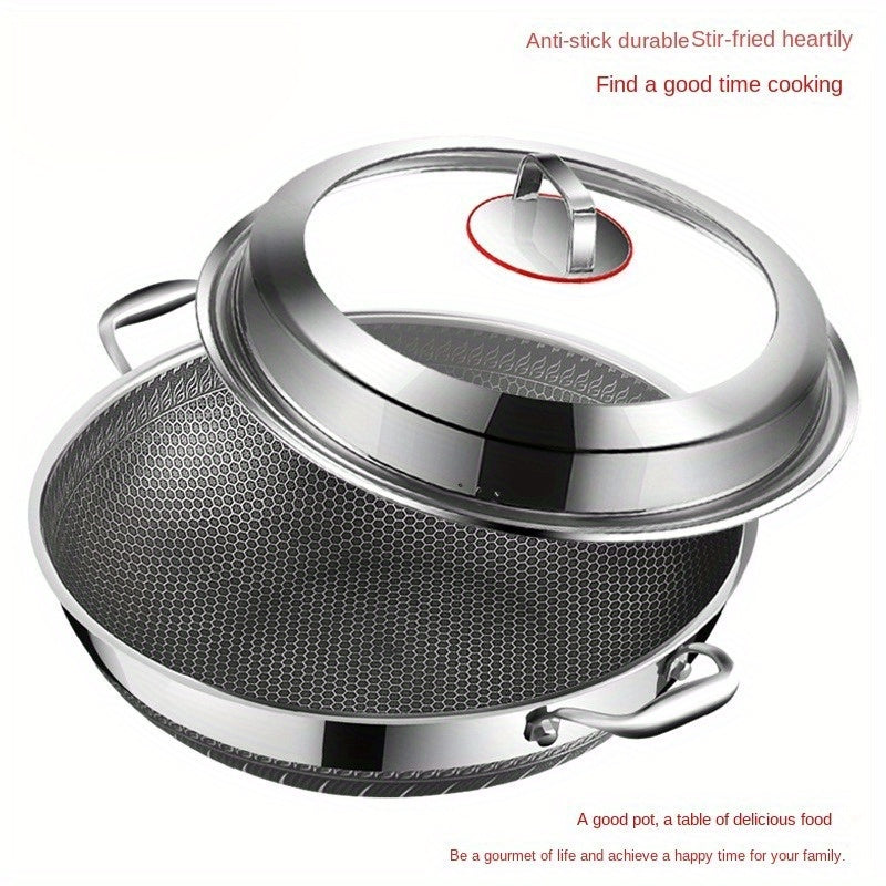 Universal Flat-Bottomed Stainless Steel Frying Pan for Induction and Gas Stoves