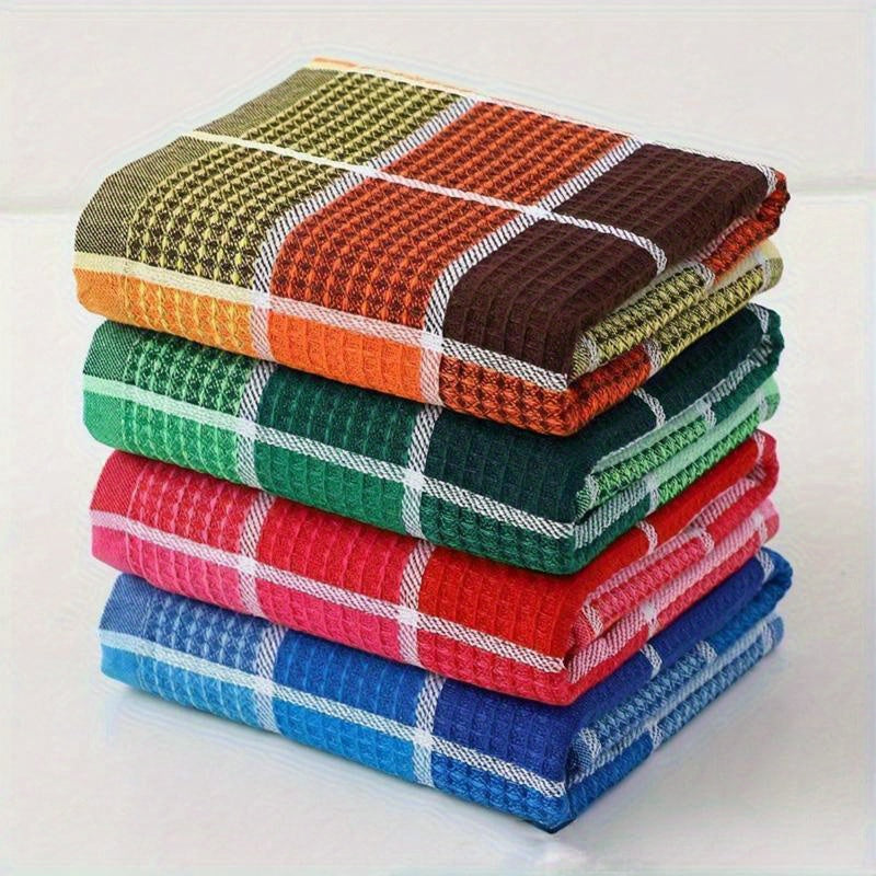 4 Pack Cotton Waffle Weave Kitchen Towels Assorted Colors Ultra Absorbent
