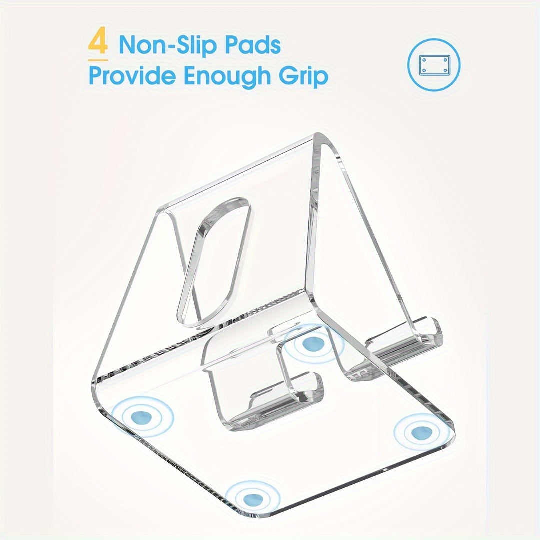 Universal Clear Acrylic Phone Stand Ergonomic Desktop Holder with Charging Hole