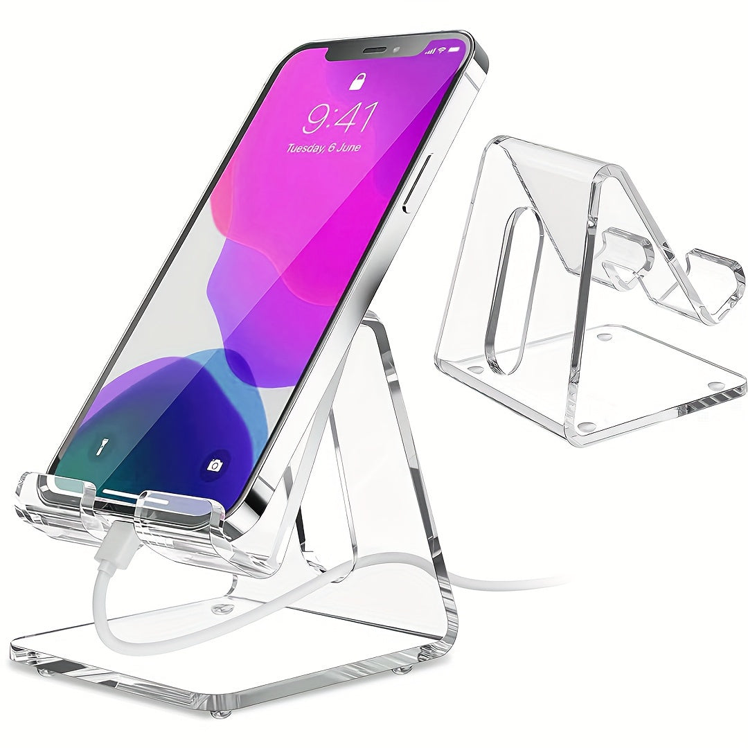 Universal Clear Acrylic Phone Stand Ergonomic Desktop Holder with Charging Hole
