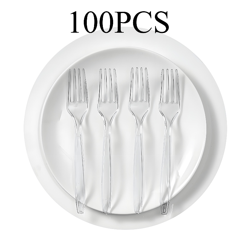 Set of 100 Clear Disposable Plastic Forks for Parties and Events