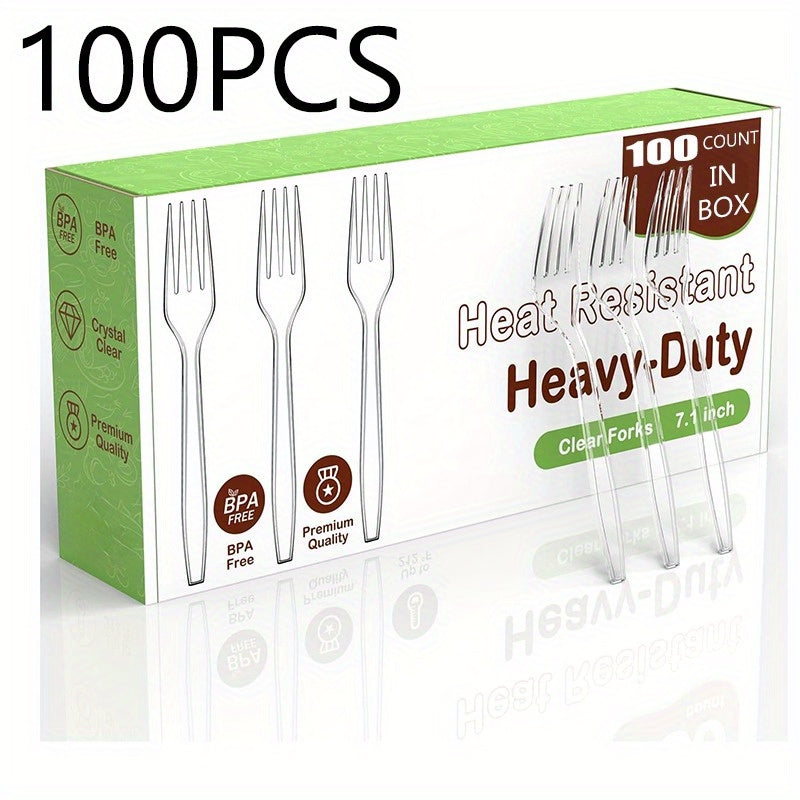 Set of 100 Clear Disposable Plastic Forks for Parties and Events