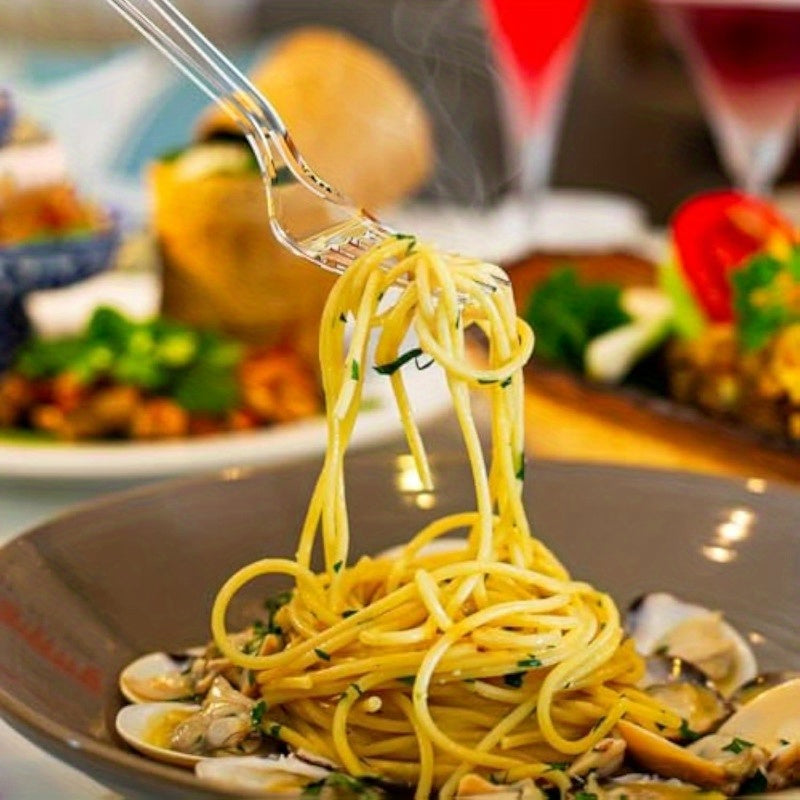 Set of 100 Clear Disposable Plastic Forks for Parties and Events