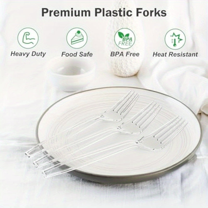 Set of 100 Clear Disposable Plastic Forks for Parties and Events
