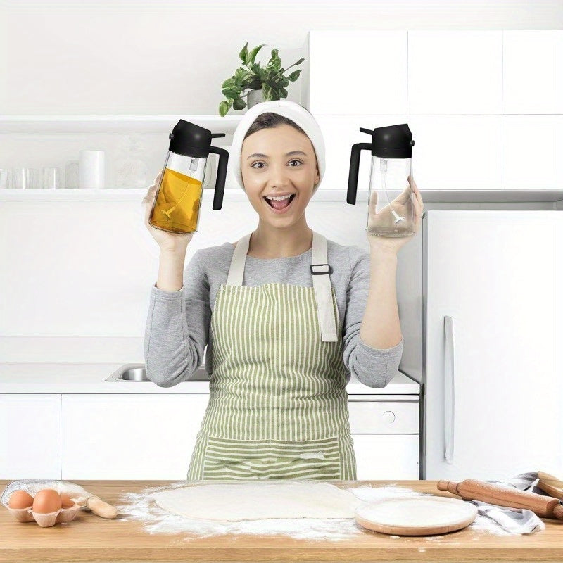 16oz Glass Oil Dispenser and Sprayer Round Shape Black Kitchen Cooking BBQ Salad