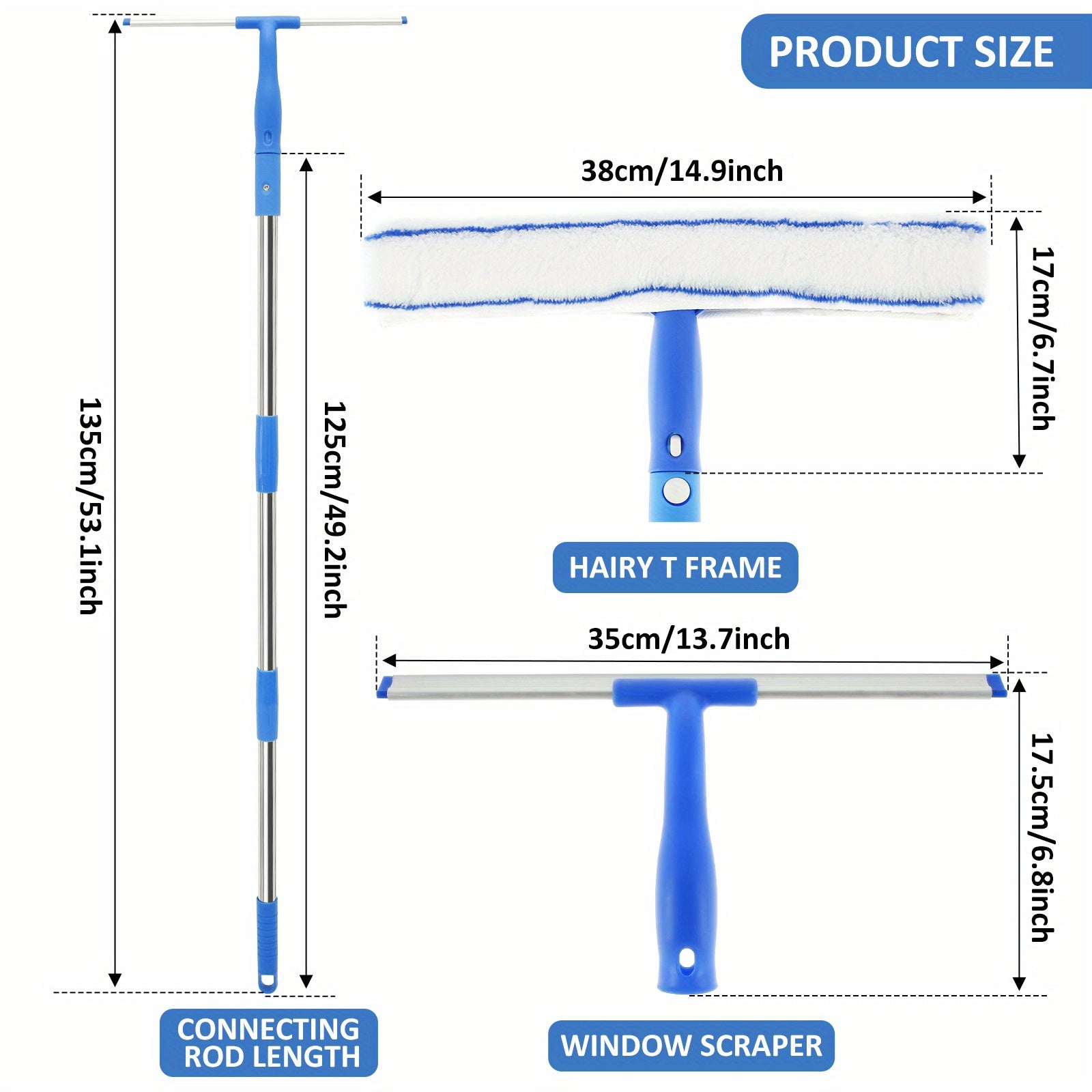 Moslashuvchan tayoq bilan professional deraza tozalash to'plami va tozalash cho'tkasi