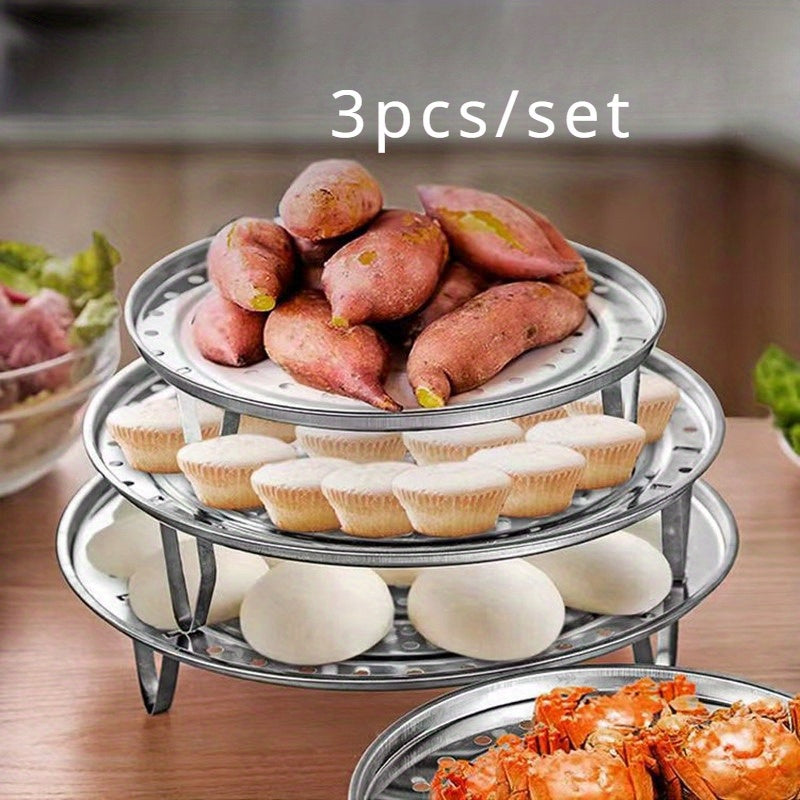 Set of 3 Stainless Steel Steamer Racks Round Trays Canning Jar Stand for Pots