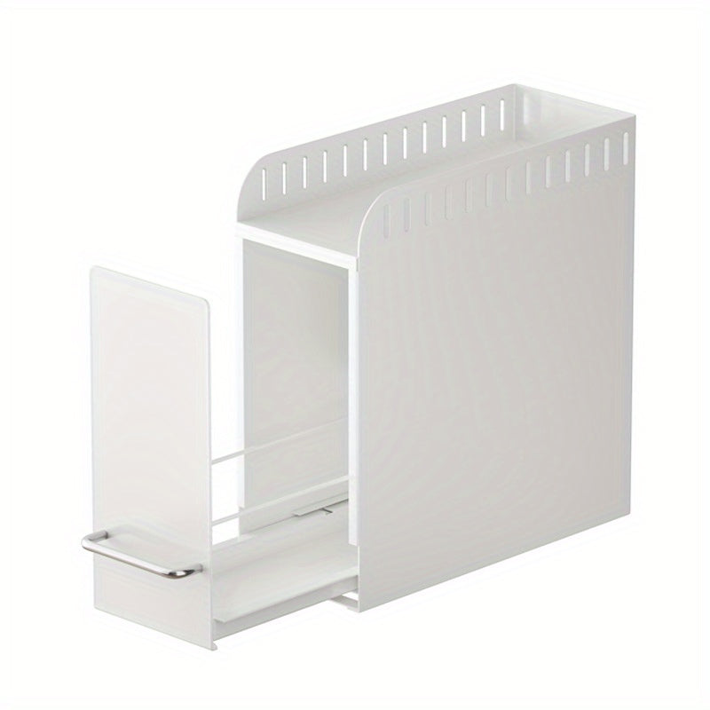 Metal Kitchen Spice Rack with Pull-Out Drawer, Narrow Tabletop Organizer for Tea Cups and Water Bottles