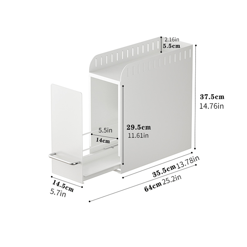 Metal Kitchen Spice Rack with Pull-Out Drawer, Narrow Tabletop Organizer for Tea Cups and Water Bottles