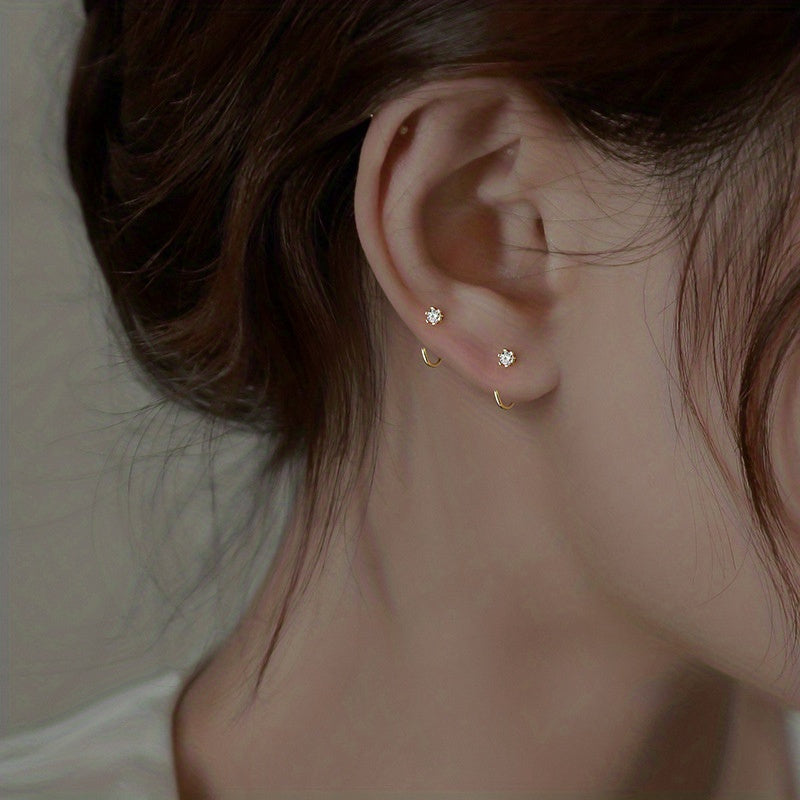 Pendientes con forma de C para mujer con incrustaciones de cristales para fiestas y accesorios