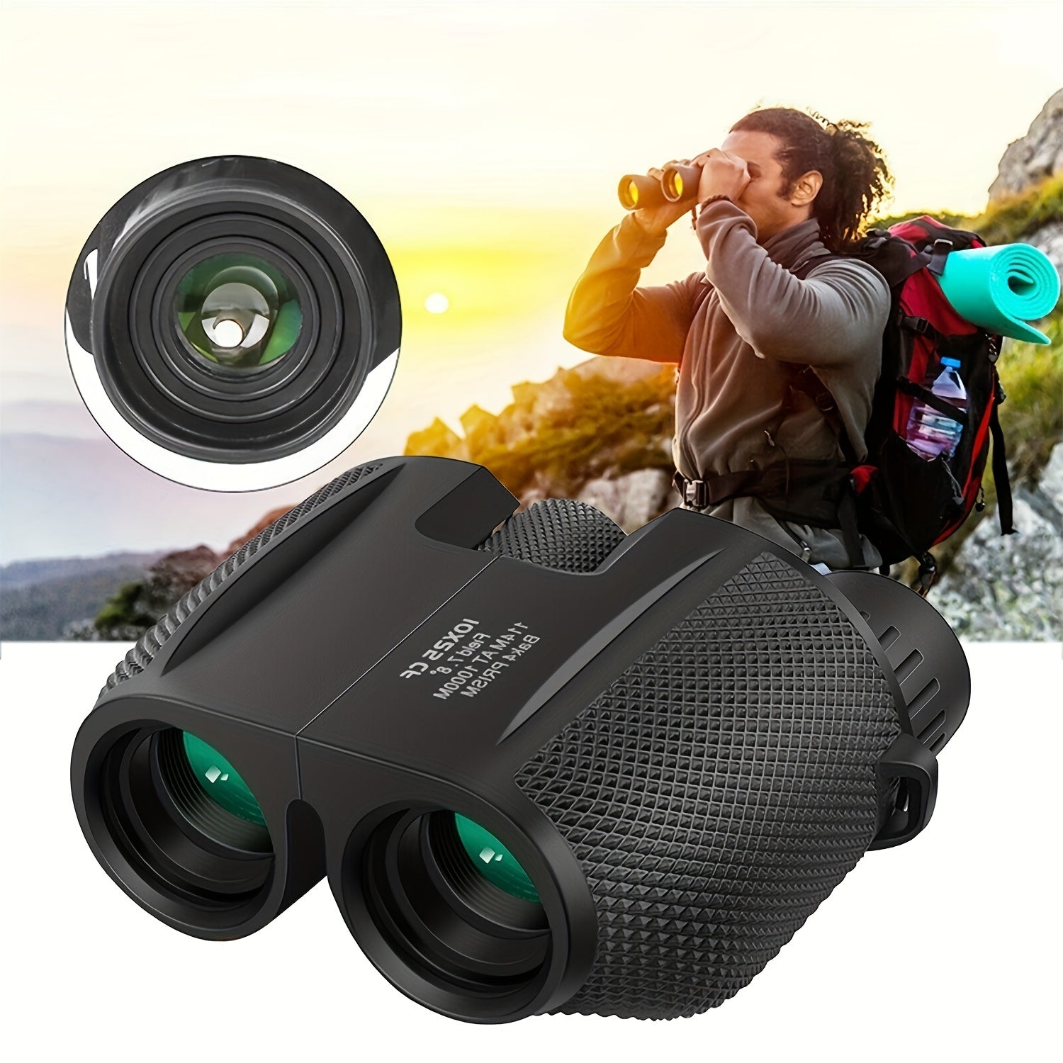 Black Rubber Coated Binoculars 10x Magnification 24mm Objective for Outdoor Activities