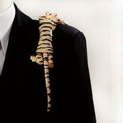 Vintage Tiger Design Brooch with Movable Joints and Exaggerated Diamonds