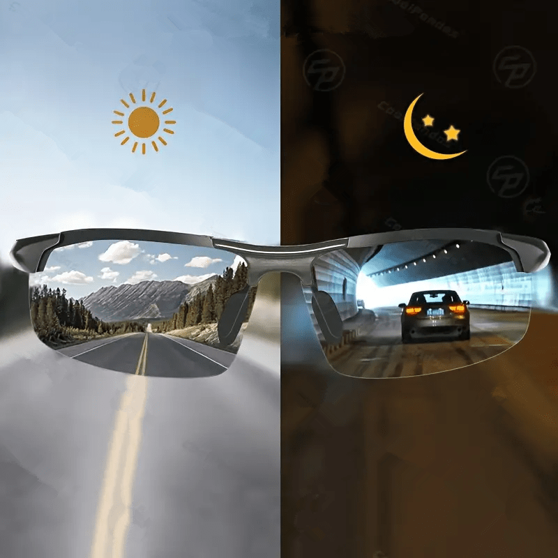 Unisex Photochromic Gradient Glasses with Color-Changing Anti-Reflective PC Lenses and Metal Frame for Outdoor Activities