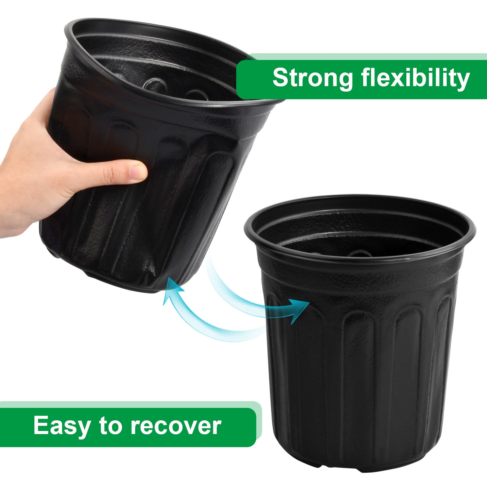 20 dona katta o'simlik idishlari 3.79L qora plastmassa ichki va tashqi bog'dorchilik uchun