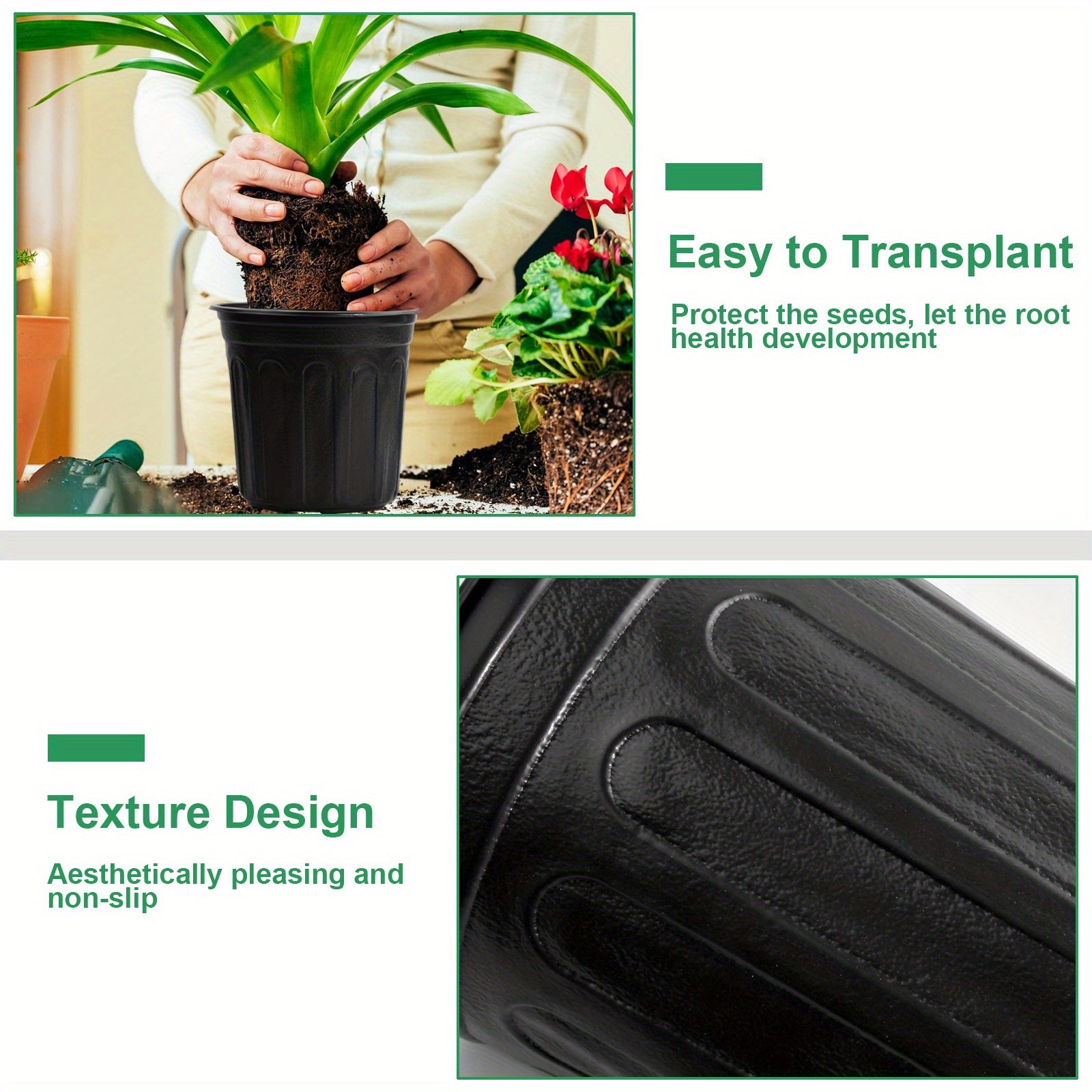 20 dona katta o'simlik idishlari 3.79L qora plastmassa ichki va tashqi bog'dorchilik uchun