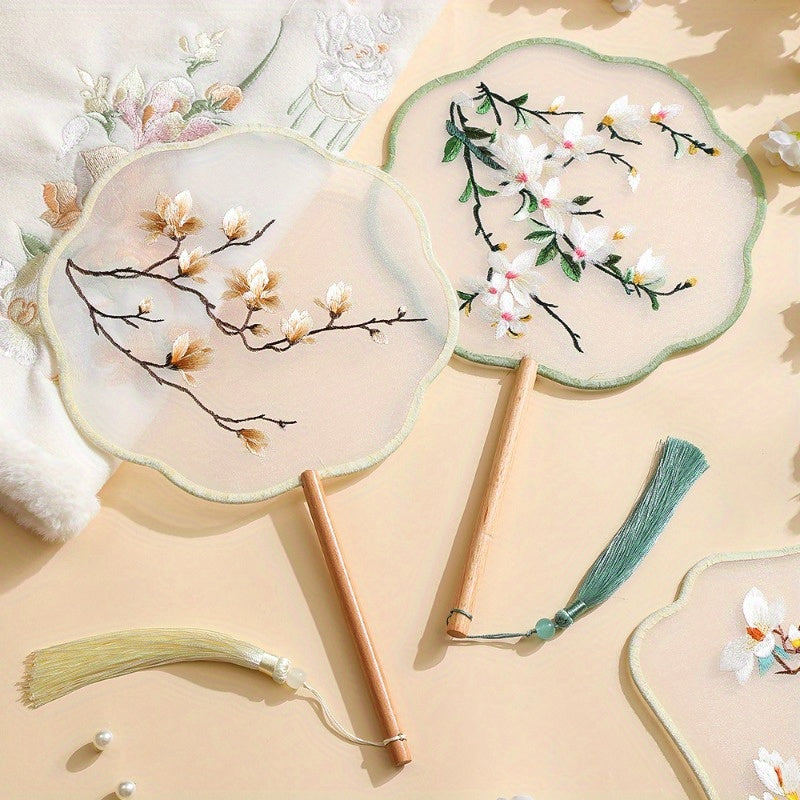 Silk Paddle Fans Handmade Double-Sided Embroidered Traditional Suzhou Craft for Weddings and Daily Use