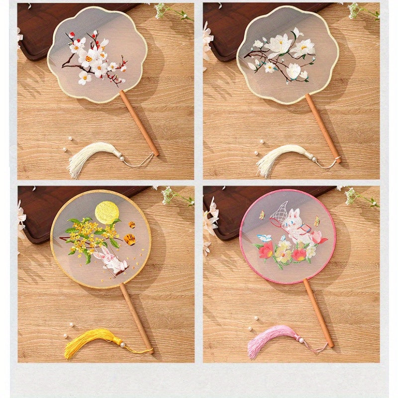 Silk Paddle Fans Handmade Double-Sided Embroidered Traditional Suzhou Craft for Weddings and Daily Use