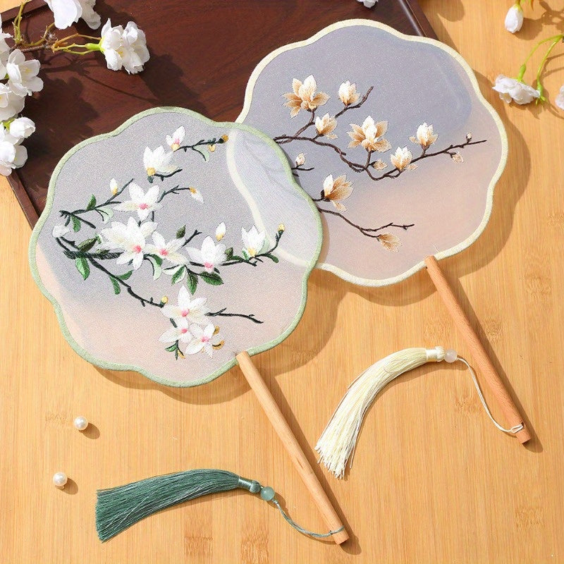 Silk Paddle Fans Handmade Double-Sided Embroidered Traditional Suzhou Craft for Weddings and Daily Use