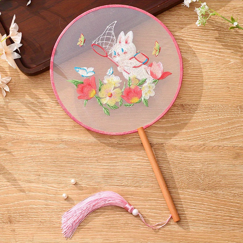 Silk Paddle Fans Handmade Double-Sided Embroidered Traditional Suzhou Craft for Weddings and Daily Use