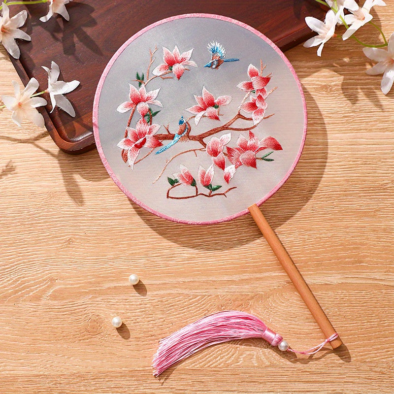 Silk Paddle Fans Handmade Double-Sided Embroidered Traditional Suzhou Craft for Weddings and Daily Use