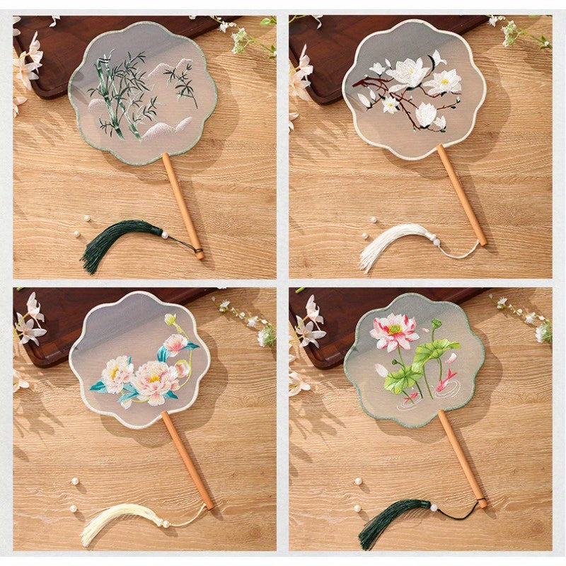 Silk Paddle Fans Handmade Double-Sided Embroidered Traditional Suzhou Craft for Weddings and Daily Use