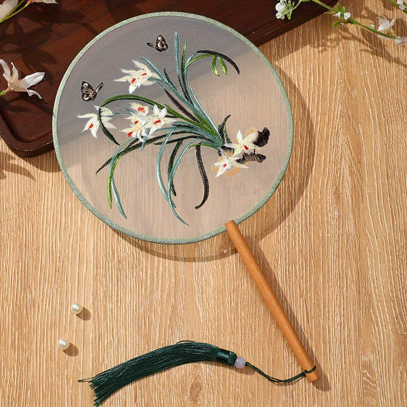Silk Paddle Fans Handmade Double-Sided Embroidered Traditional Suzhou Craft for Weddings and Daily Use