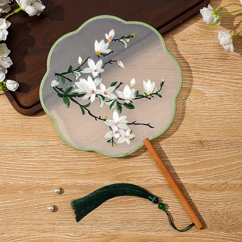 Silk Paddle Fans Handmade Double-Sided Embroidered Traditional Suzhou Craft for Weddings and Daily Use