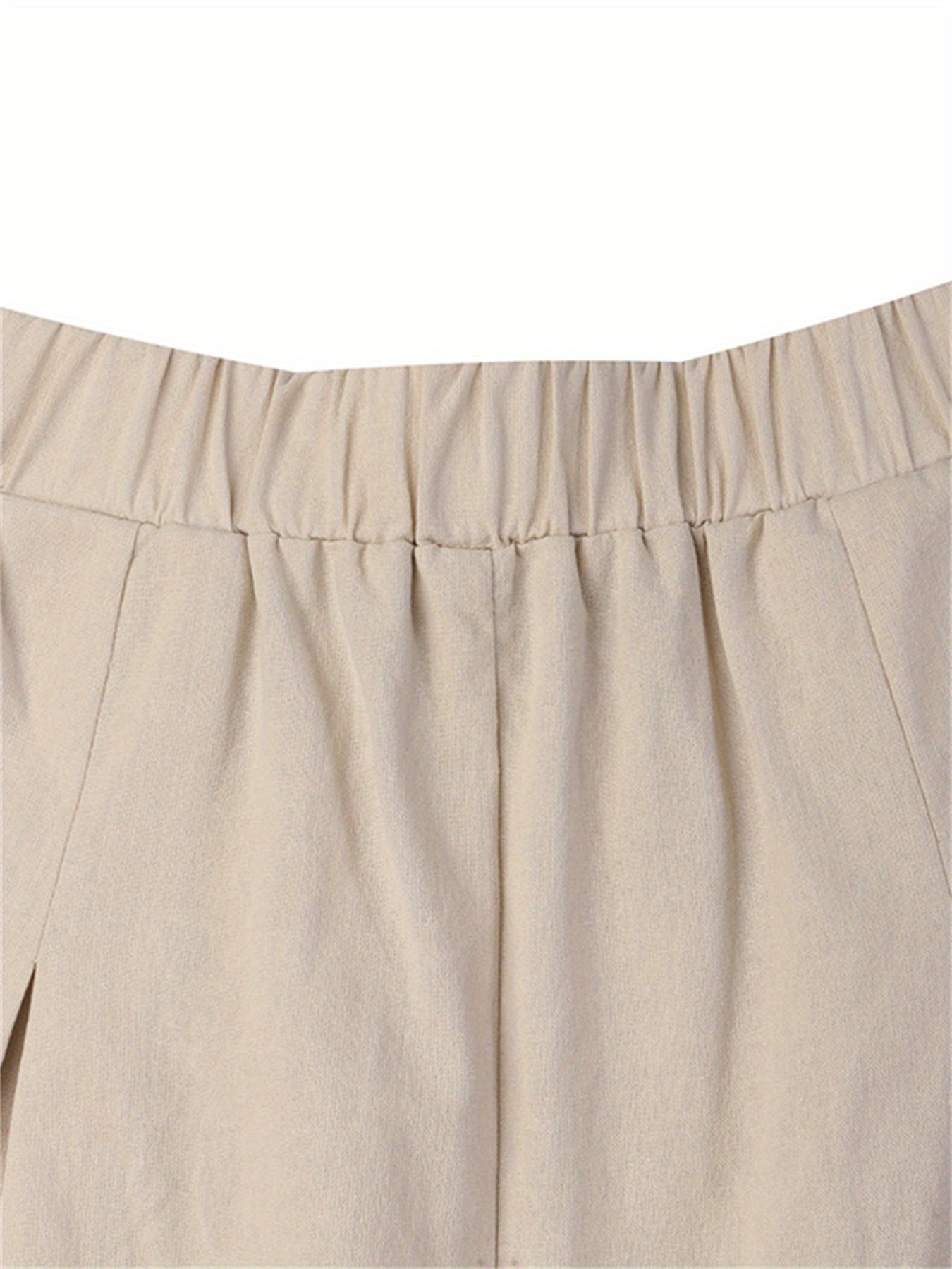 Pantalones anchos de mujer talla grande beige, casual, de corte suelto, con cintura elástica