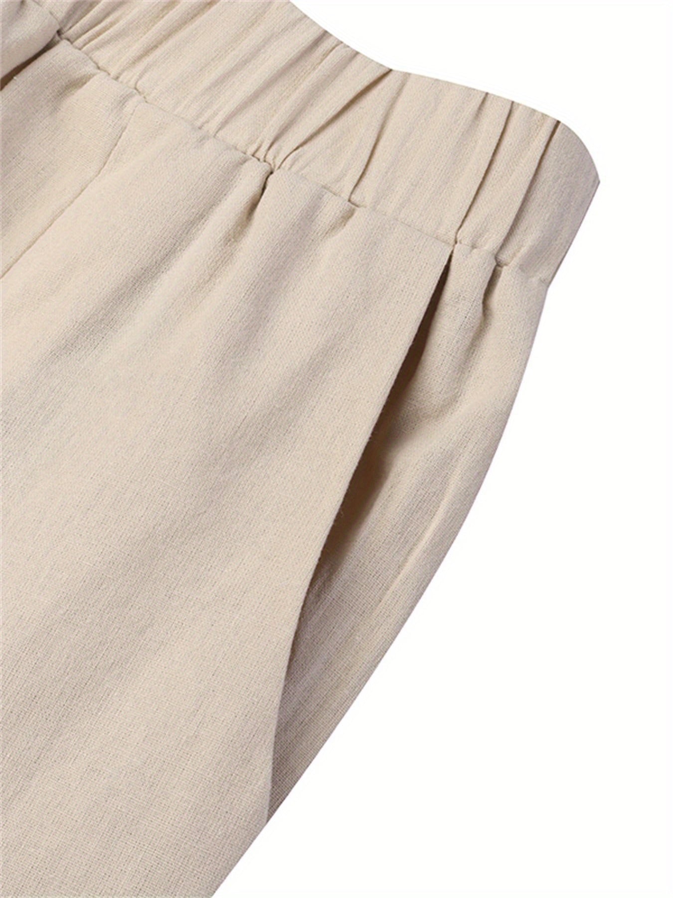 Pantalones anchos de mujer talla grande beige, casual, de corte suelto, con cintura elástica