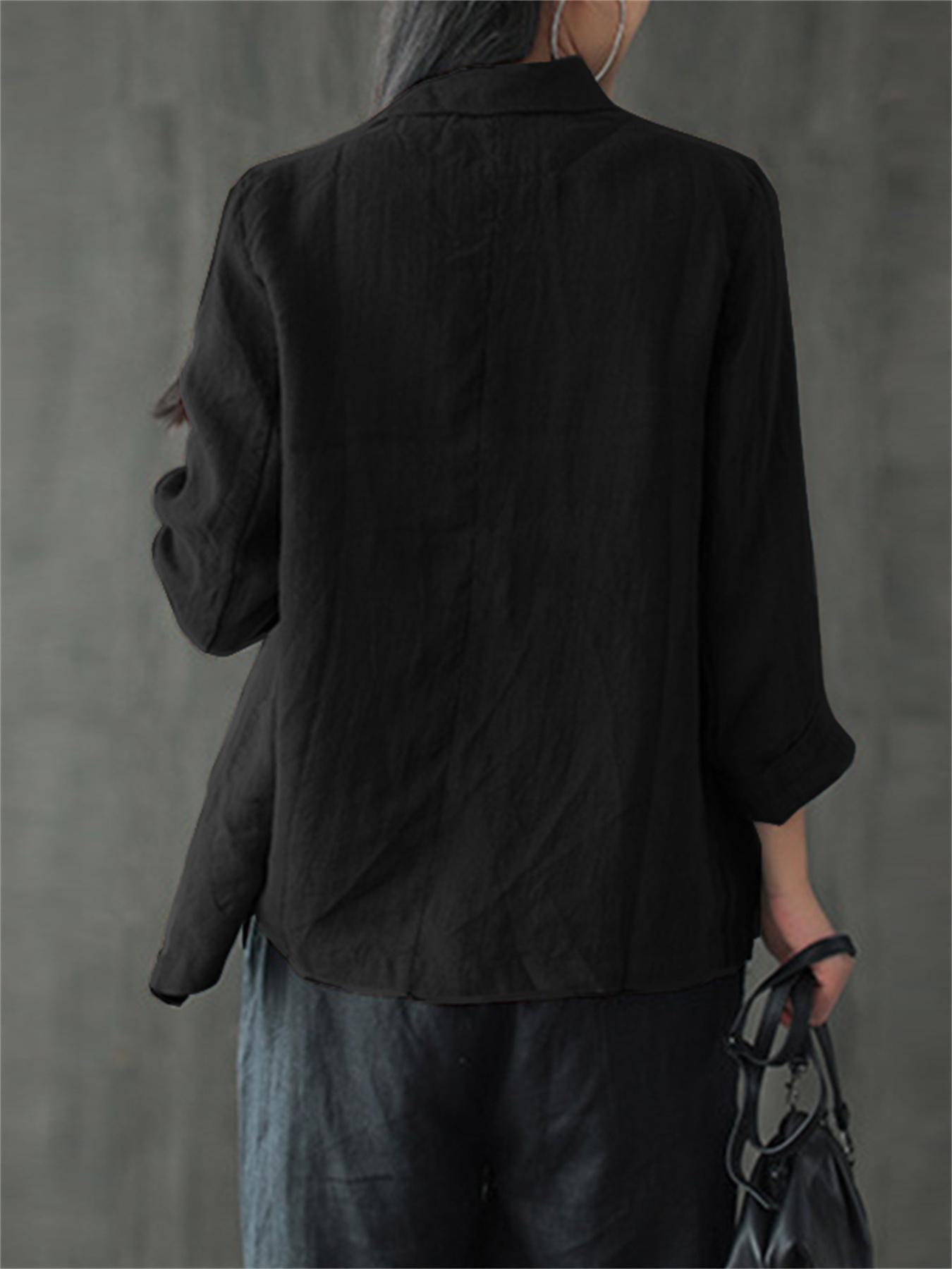 Plus Size Women's Cotton Blazer Long Sleeve Solid Color Office Casual Outerwear