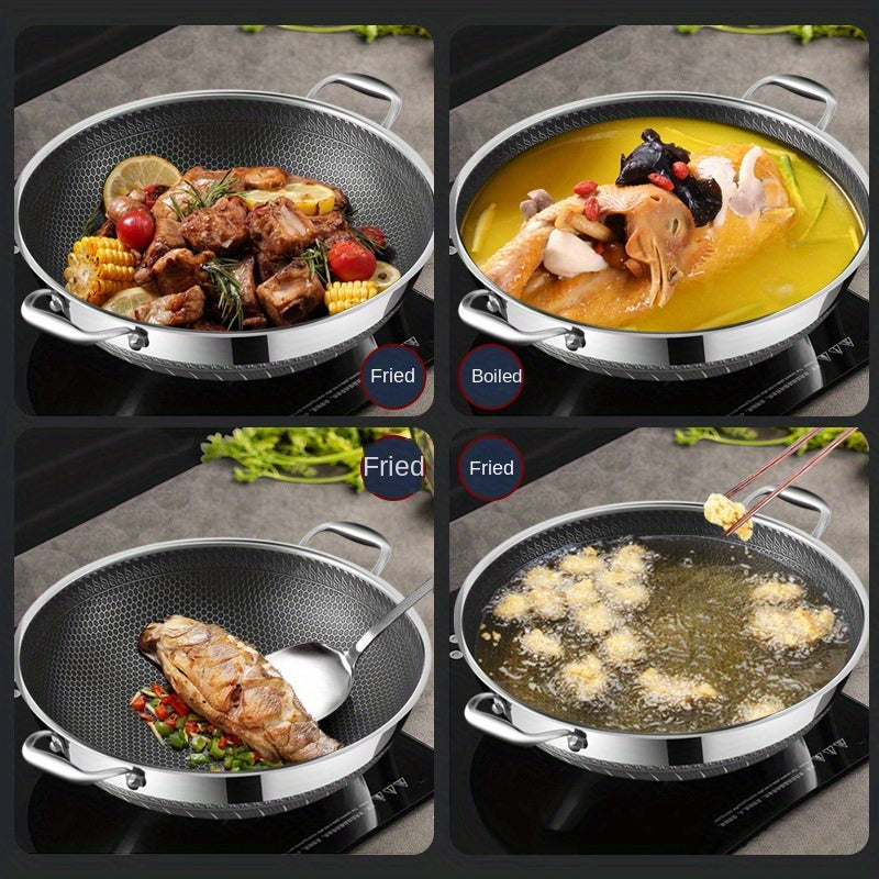Stainless Steel Wok Set with Lid and Steamer, Non-Stick, Induction Compatible