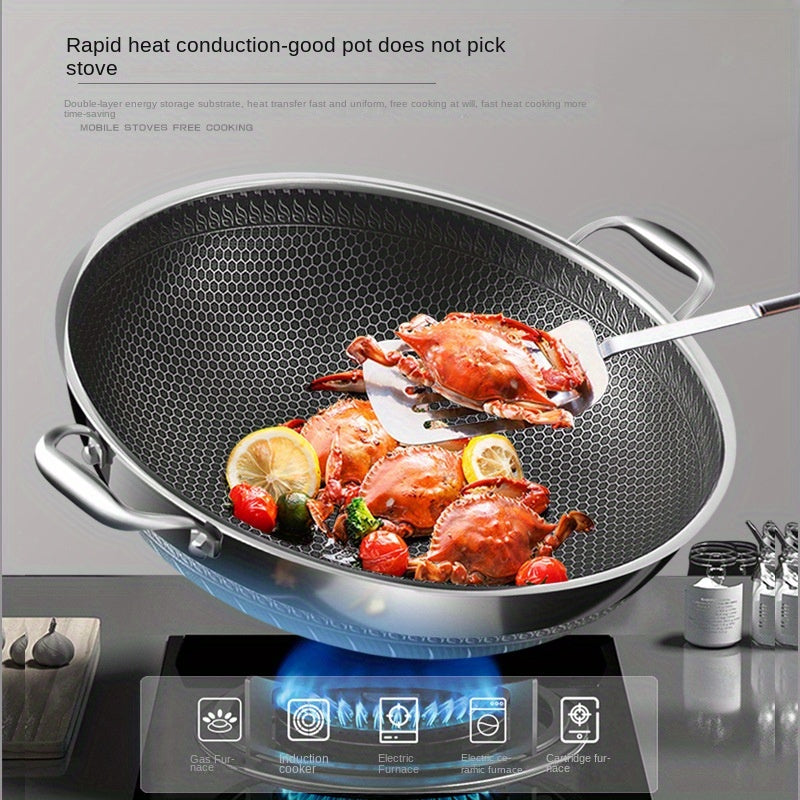 Stainless Steel Wok Set with Lid and Steamer, Non-Stick, Induction Compatible