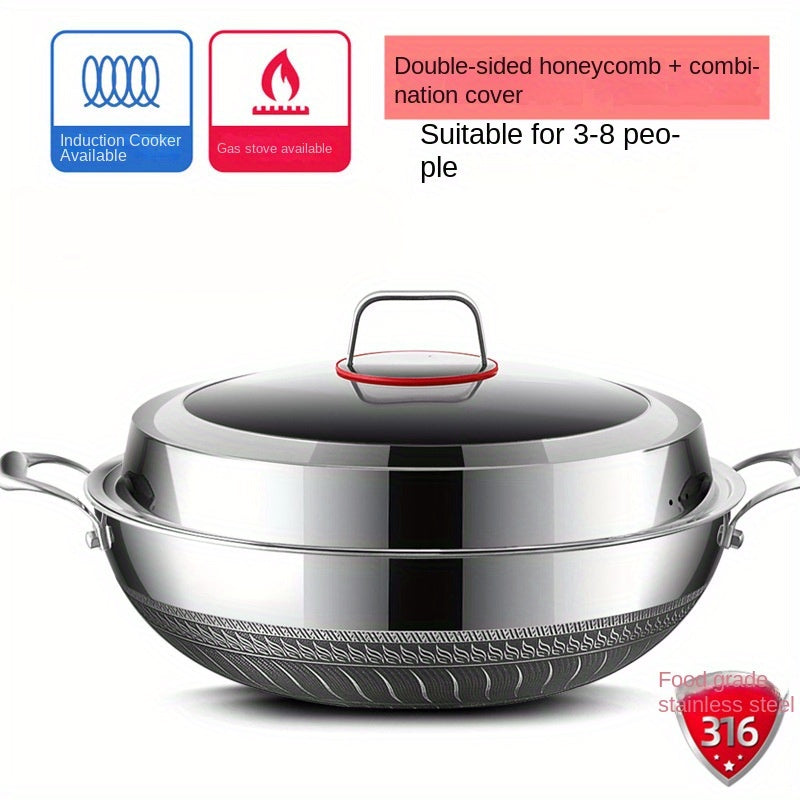 Stainless Steel Wok Set with Lid and Steamer, Non-Stick, Induction Compatible