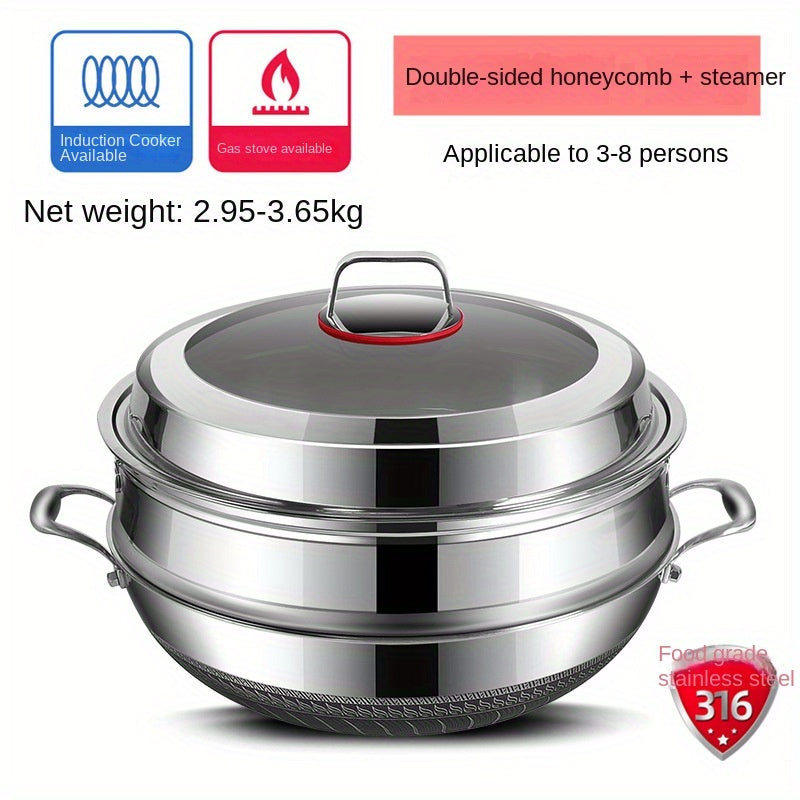 Stainless Steel Wok Set with Lid and Steamer, Non-Stick, Induction Compatible