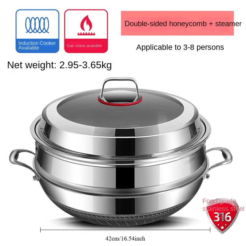 Stainless Steel Wok Set with Lid and Steamer, Non-Stick, Induction Compatible