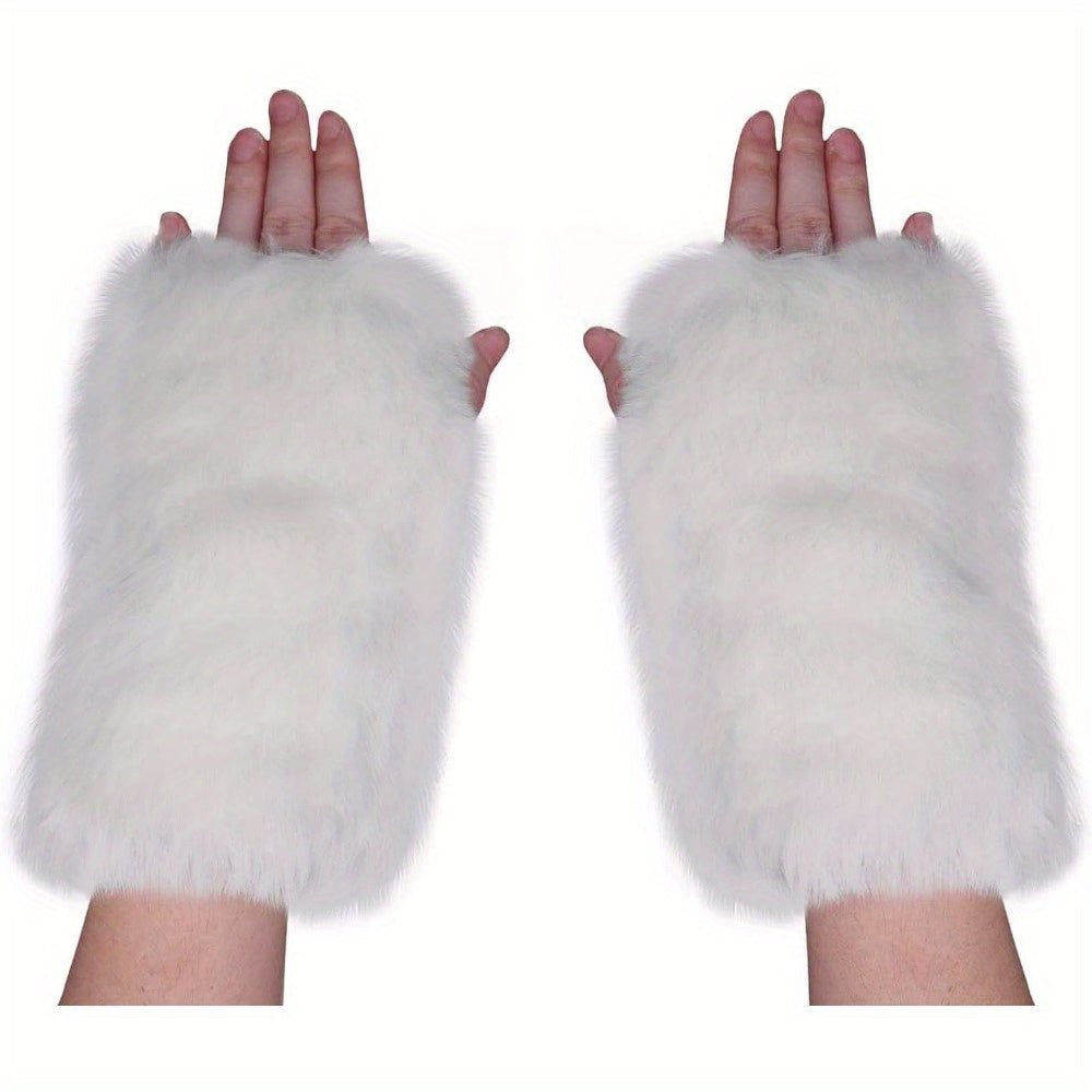 Bridal Fingerless Arm Gloves Faux Fur Mittens Polyester Spandex Soft Wedding Accessories