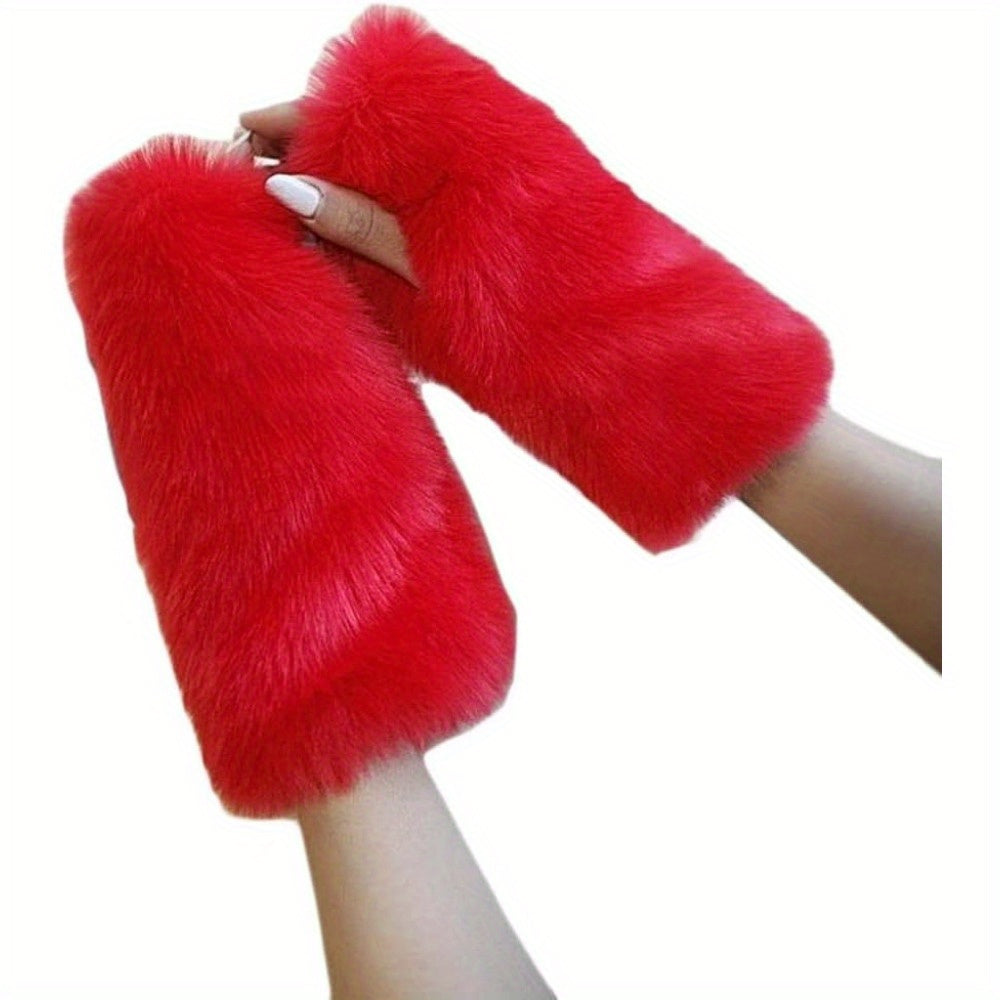 Bridal Fingerless Arm Gloves Faux Fur Mittens Polyester Spandex Soft Wedding Accessories
