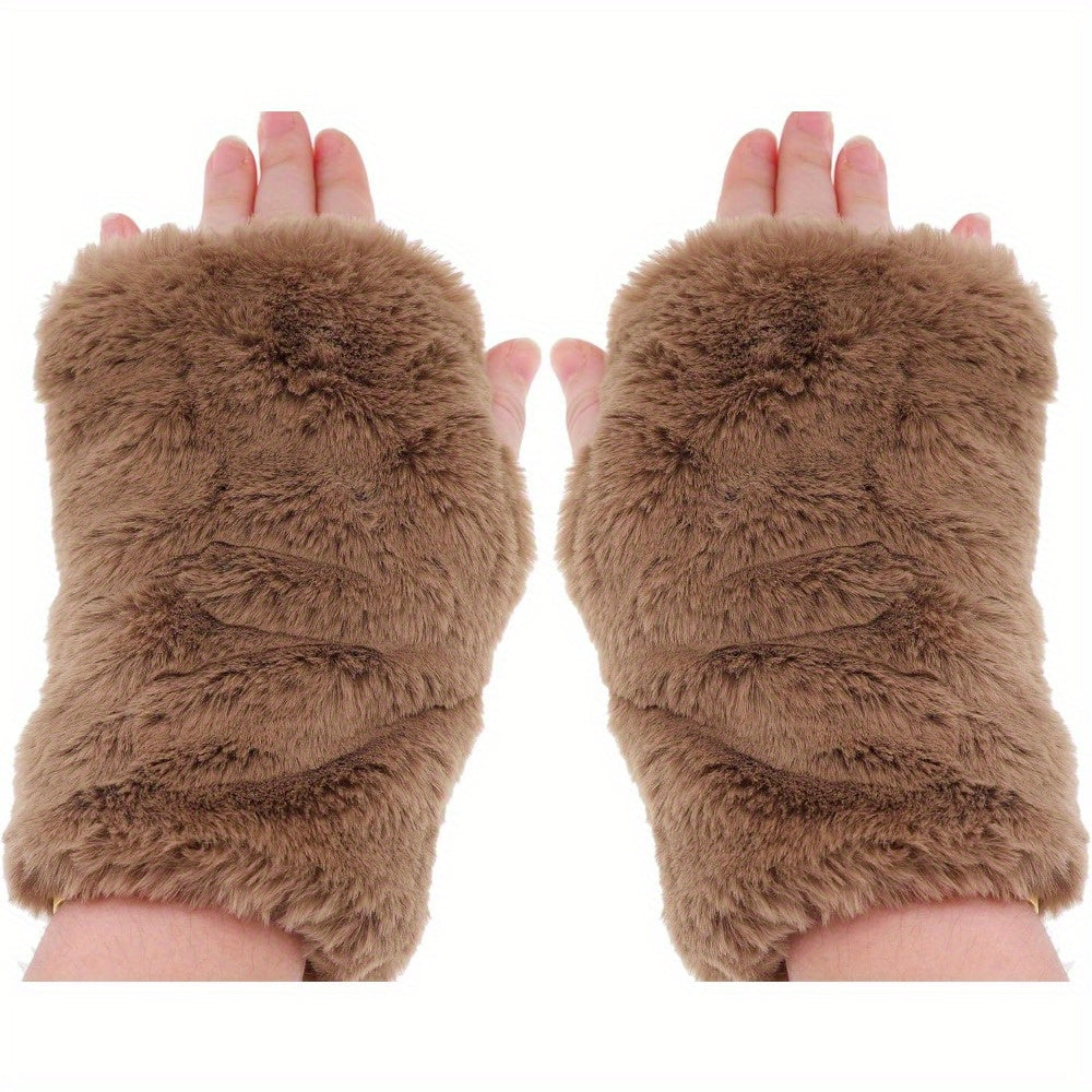 Bridal Fingerless Arm Gloves Faux Fur Mittens Polyester Spandex Soft Wedding Accessories