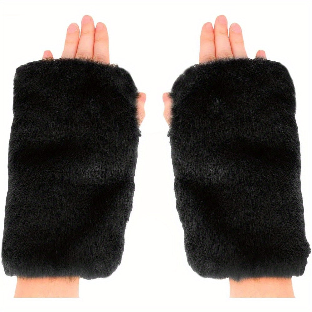 Bridal Fingerless Arm Gloves Faux Fur Mittens Polyester Spandex Soft Wedding Accessories