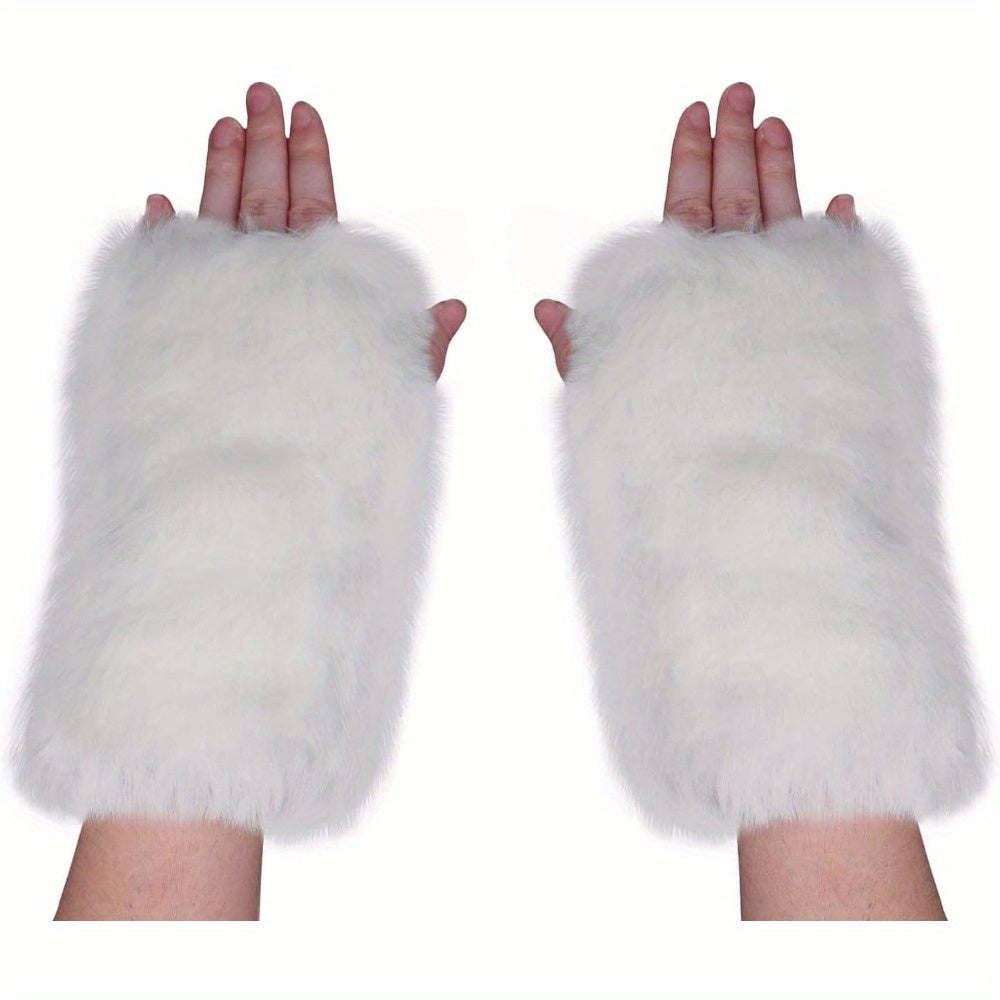 Bridal Fingerless Arm Gloves Faux Fur Mittens Polyester Spandex Soft Wedding Accessories