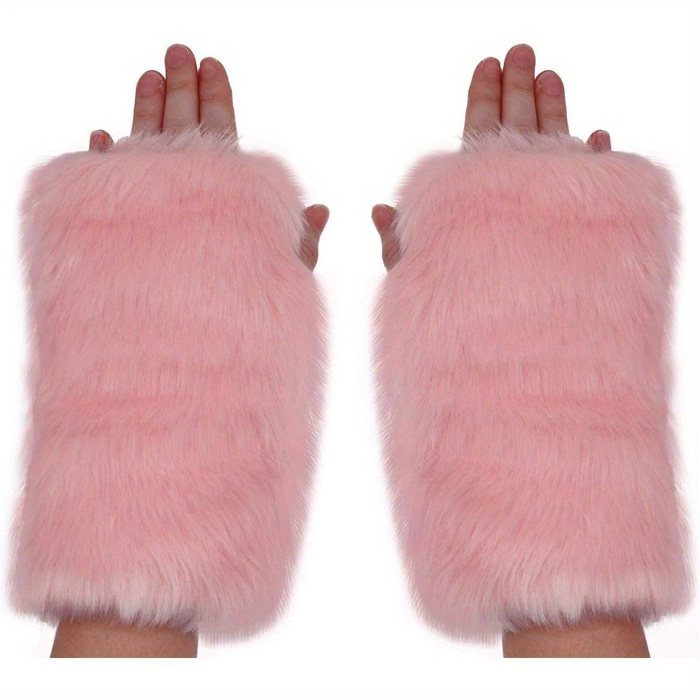 Bridal Fingerless Arm Gloves Faux Fur Mittens Polyester Spandex Soft Wedding Accessories