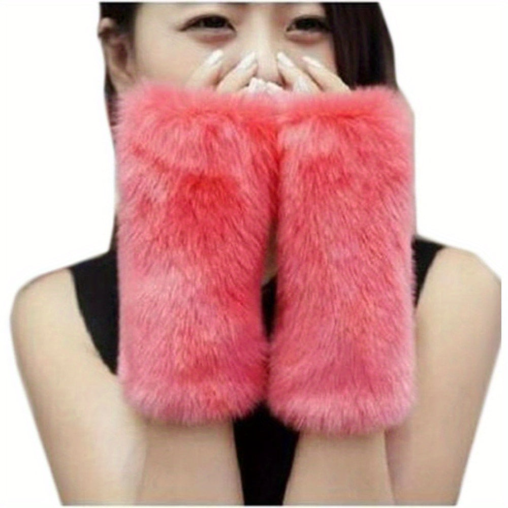 Bridal Fingerless Arm Gloves Faux Fur Mittens Polyester Spandex Soft Wedding Accessories