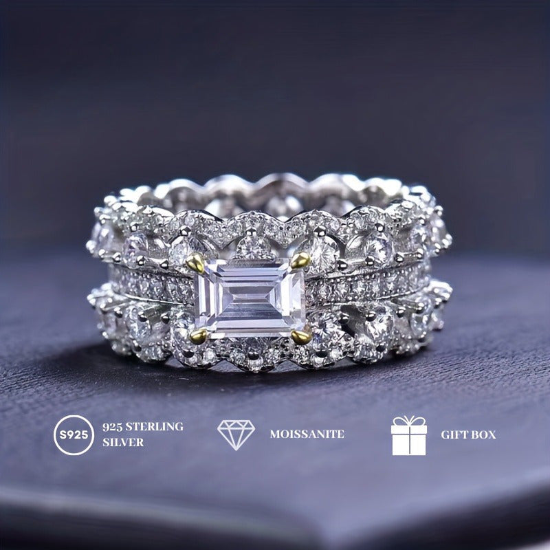 Ajoyib 1 karatli Emerald kesimli Moissanite to'y uzugi 925 sterling kumushda - U uchun go'zal va'da uzugi, mukammal sovg'a