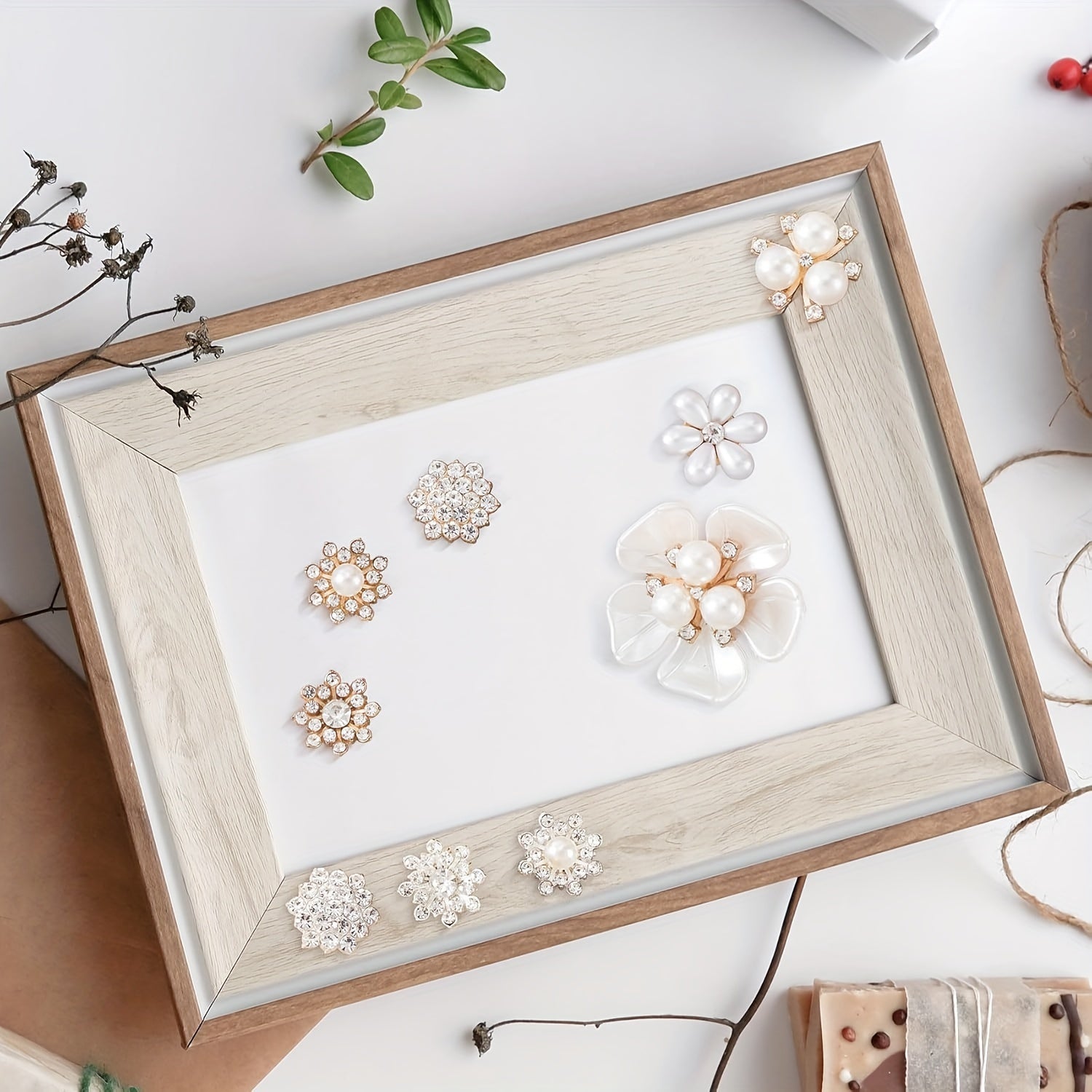 Vintage Pearl Flower Buttons and Rhinestone Brooches for Jewelry Making and Accessories