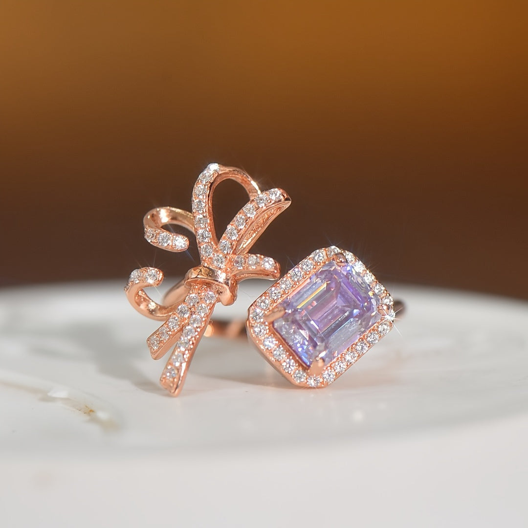 Sterling Silver 2ct Purple Emerald Cut Moissanite Ring for Birthdays Weddings